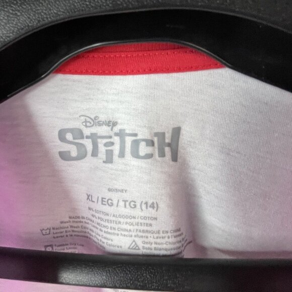 Disney XL 14 Stitch Raglan Cropped Graphic T-shirt White pink - Picture 4 of 6